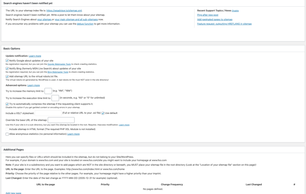 Google XML Sitemap Options