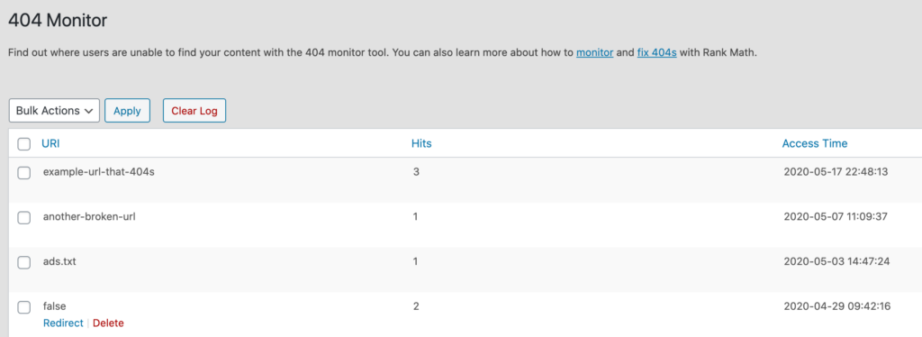 rank math vs yoast - 404 monitor tool