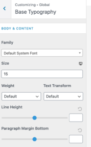 how to change wordpress fontsize - base typography settings